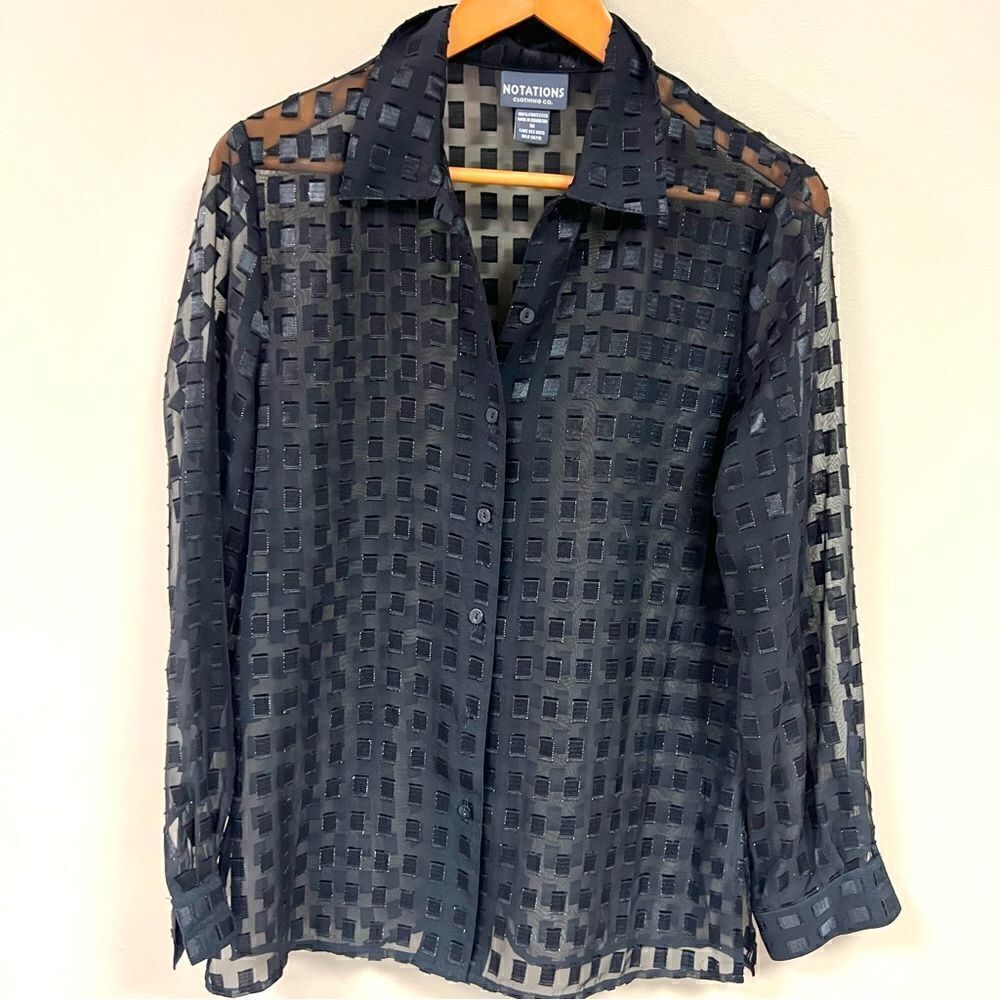 Notations black sheer button down Size M